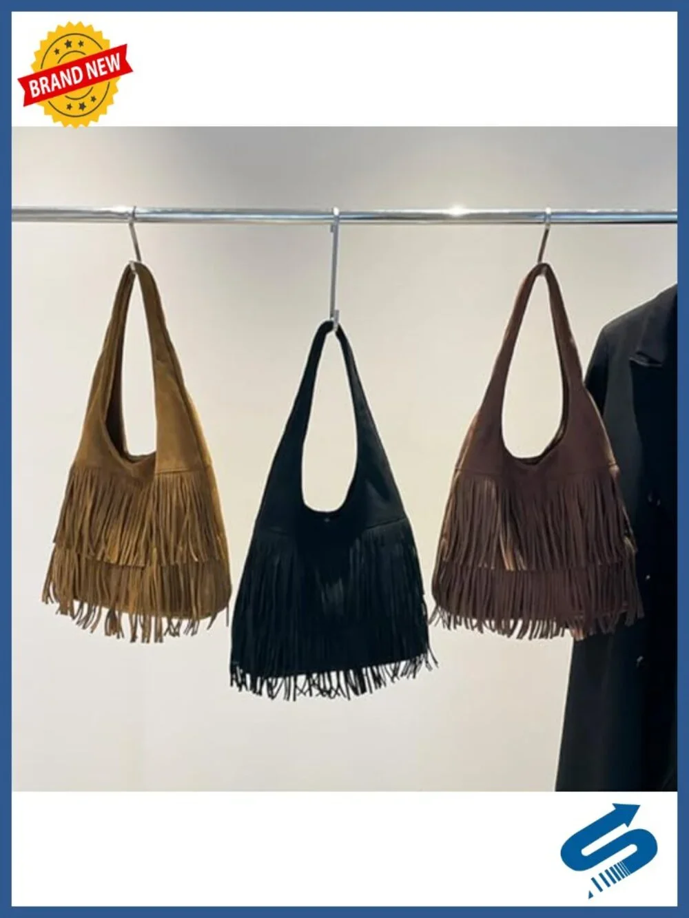 Vintage Fringe Hobo Bag with Tassel Suede Shoulder Tote Large